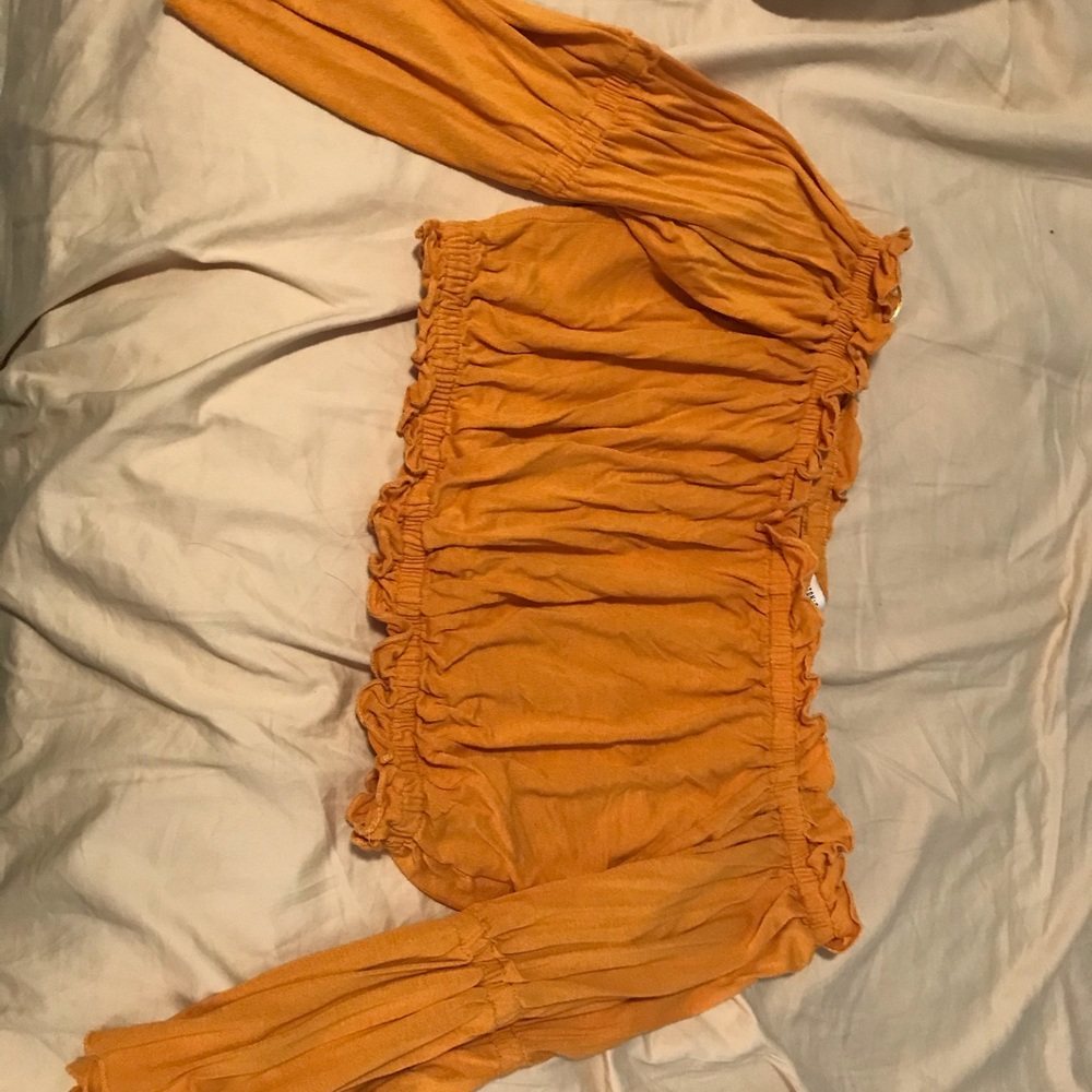 Long sleeve off the shoulder yellow crop top